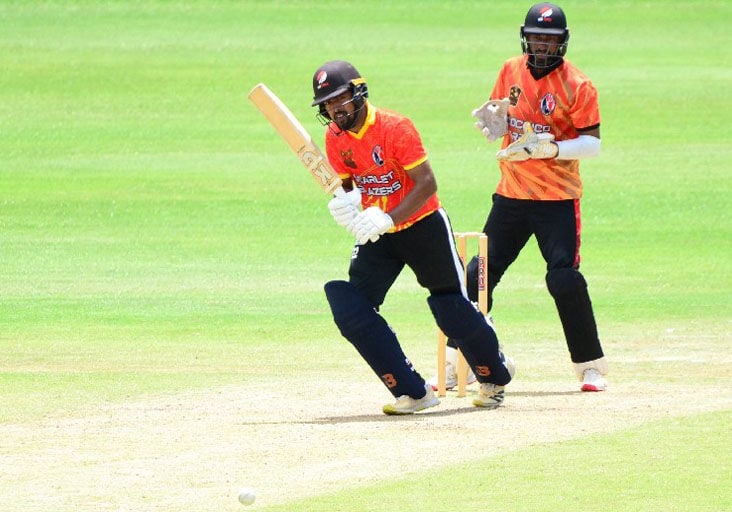 TEAM LEADER: Vikash Mohan in action for the Scarlet Blazers in a TTCB National 50-Over Cup match earlier this month. --Photo: ROGER SEEPERSAD (Image obtained from trinidadexpress.com)