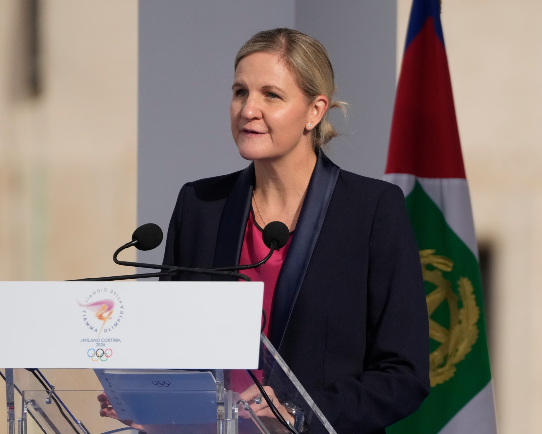 The IOC president, Kirsty Coventry, said of the current geopolitical crisis that ‘it is not in our remit to comment on such matters’. Photograph: Gregorio Borgia/AP (Image obtained at theguardian.com)